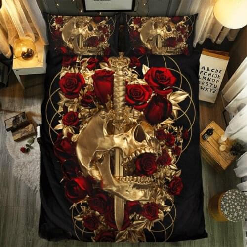 3D Duvet Cover Pillowcases Skull Bedding Set Au Queen King Size Flower Soft Bed Covers Dropshipping Rose gold