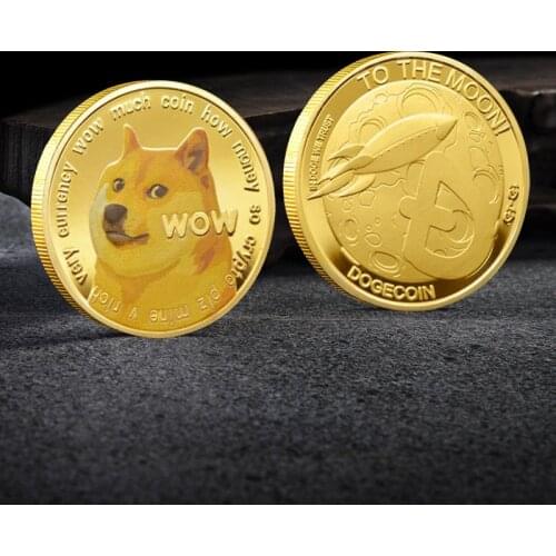 Beautiful WOW Gold Plated Dogecoin Commemorative Coins Cute Dog Pattern Dog Souvenir Coins Collection Gifts Home Decor