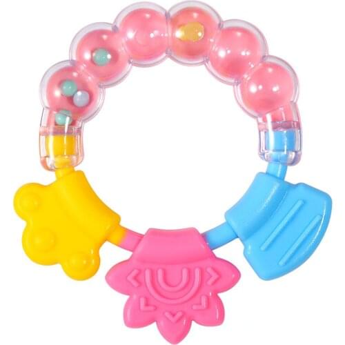 Round Silicone Teether Educational Teething Toys Toddler Cartoon Jingle Bell Toy Rattles Teeth Training Dental Care Baby Teether