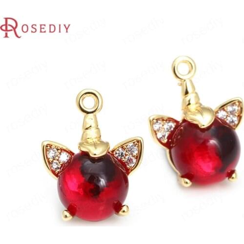 40365)6PCS 9x11.7MM 24K Gold Color Brass and Zircon with Round Ball Pig Charms Pendants Jewelry Making Supplies Diy Findings