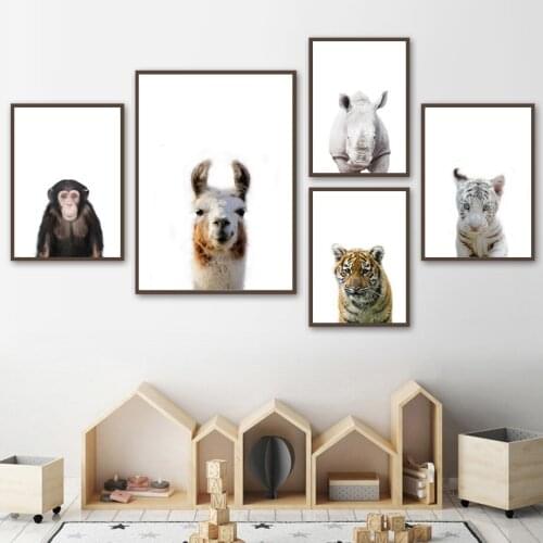 Cute Monkey Rhinoceros Sloth tiger Alpaca Nordic Posters And Prints Wall Art Canvas Painting Animal Wall Picture Kids Room Decor