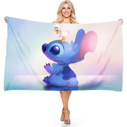 Cute Lilo & Stitch Pattern Towels Adult Boys Girls Cartoon 3d Bath Towels Microfiber Rectangular Beach Towels 140x180cm Big Size