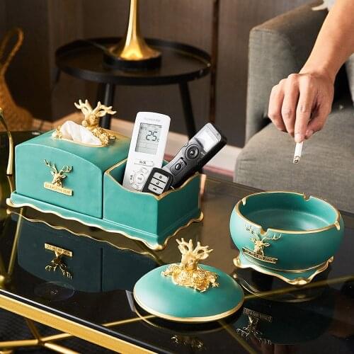 Multifunctional Creative Resin Tissue Box Storage Box Deer Model Portable Ashtray Nordic Home Decor Living Room Accessories Gift