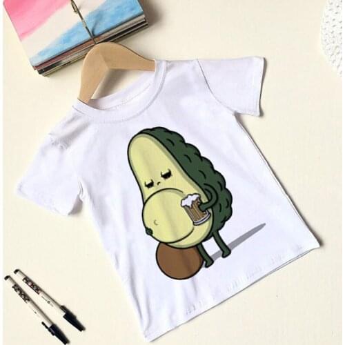 Fashion Fruit Print Girl Clothes Summer Tshirt Boy Avocado Cute Baby Clothes Crew Neck White Children Tops Casual Kids T-shirt