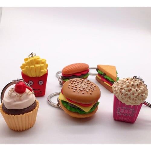 Fashion Creative Cute Burger Fries Sandwich Keychain Creative Simulation Food Keychains for Women Unisex Key Chain Small Gifts