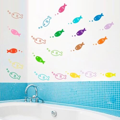 Cartoon colorfuls fish creative wall stickers for kids rooms nursery childrens room bathroom decoration on the wall decal mural