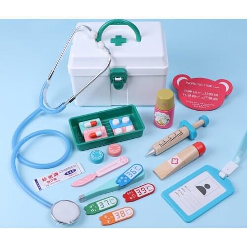 Kids Wooden Doctor Toy Set Simulation Family Doctor Nurse Medical Kit Toy Pretend Play Hospital Medicine Accessorie Children Toy