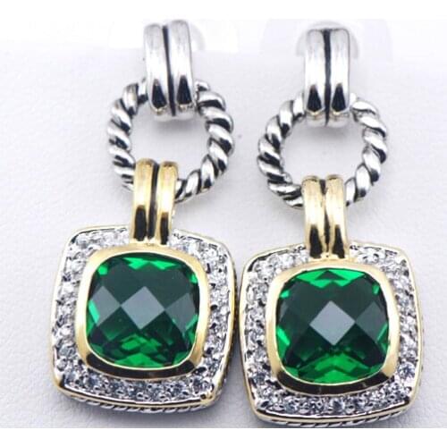 New Simulated Emerald Woman 925 Sterling Silver Crystal Earrings TE357