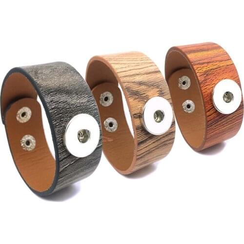 New Wood Grain 281 really Genuine Leather Retro Interchangeable Bracelet 18mm Snap Button Charm Jewelry For Women Gift