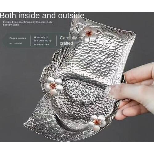 Japanese Style Handmade Teacup Mat Tin Flower Heat Proof Mat Alloy Cup Saucer Anti-Scald Kung Fu Tea Set Tea Ceremony Coaster