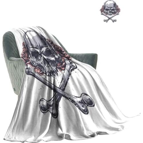 Rose Large Warm Blanket Grunge Human Skull with Aggressive Expression Crossed Bones Flowers Dirty Look Fuzzy Soft Bed Blanket