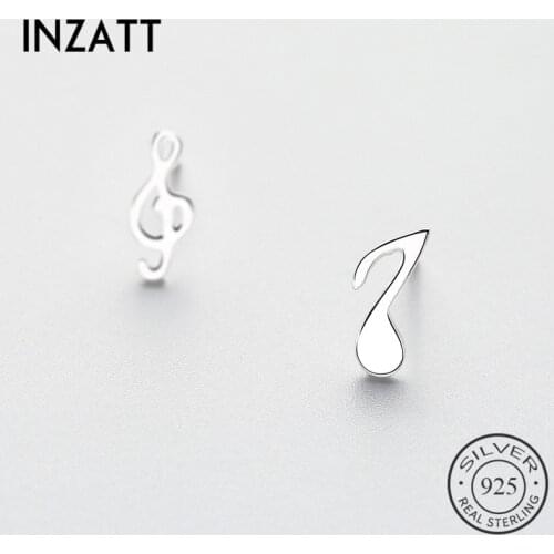 INZATT Asymmetry Real 925 Sterling Silver Musical note Stud Earrings For Charm Women Birthday Party Fashion Fine Jewelry Gifts
