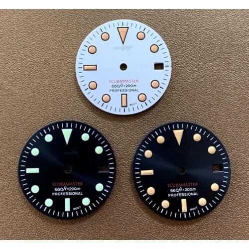 SKX007 28.5mm Green Luminous Silver Watch Dial for NH35/36 Movement with S Logo