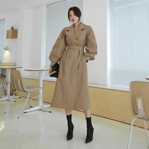 Spring autumn comfortable temperamental double breasted high quality work style solid fresh simple vintage elegant trench