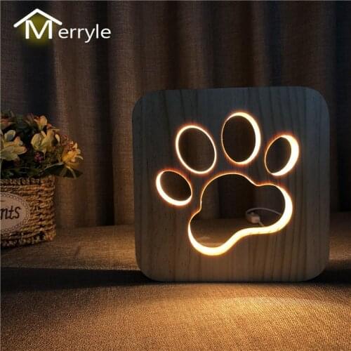 Creative Cat Dog Claws USB Table Lamp Wood Carve Art Night Light for Children Gift Bedroom Desk Bedside Warm Lighting Decoration