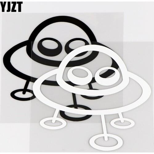 YJZT 12.7×11.4CM Funny Flying Saucer Car Sticker Vinyl Decals Ufo Body Decor Black / Silver 10A-0503