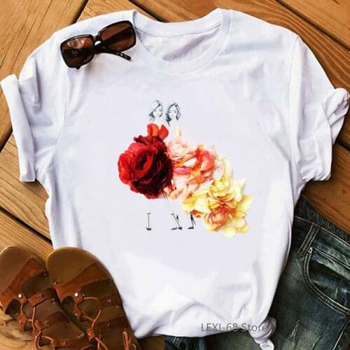 Blue rose flowers skirt print women tshirts kawaii clothes 2021 high quality white tshirt femme tumblr tops tee t-shirt