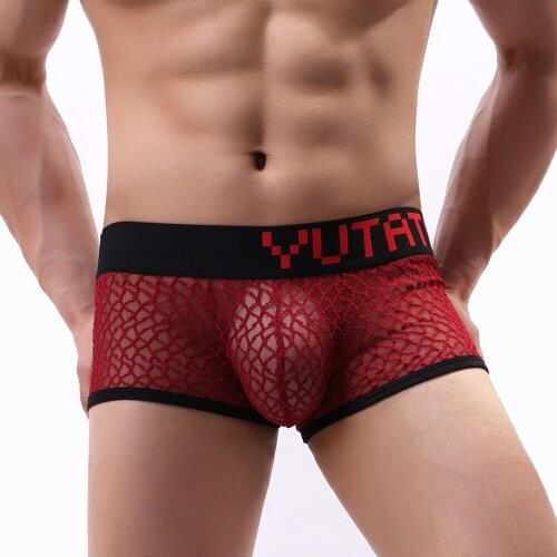 Sheer Fishnet Boxer Brief Sexy Men Mesh See Through Pant Man Erotic Underpant Breathable Swimming Trunk Man Low Rise Beach Short