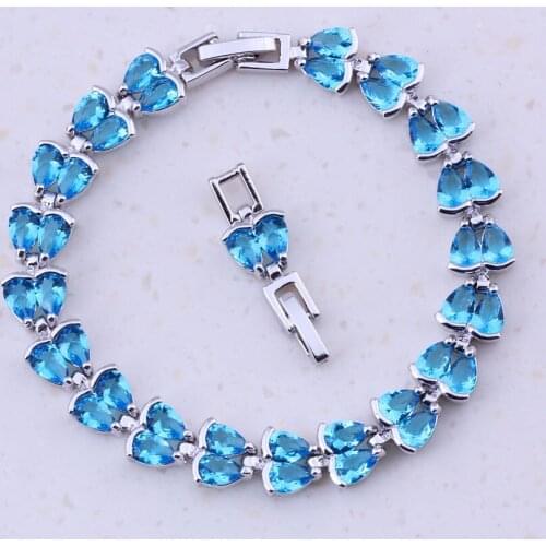 Sky Blue Crystal Silver Color 18cm 20cm Charm Bracelets For Women Trend Fashion Jewelry Free Gift Box D0030