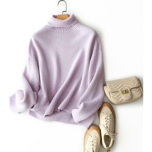 Winter new styles turtleneck cashmere wool batwing sleeve sweaters knitted womens france fashion thick warm knitwear feamle top