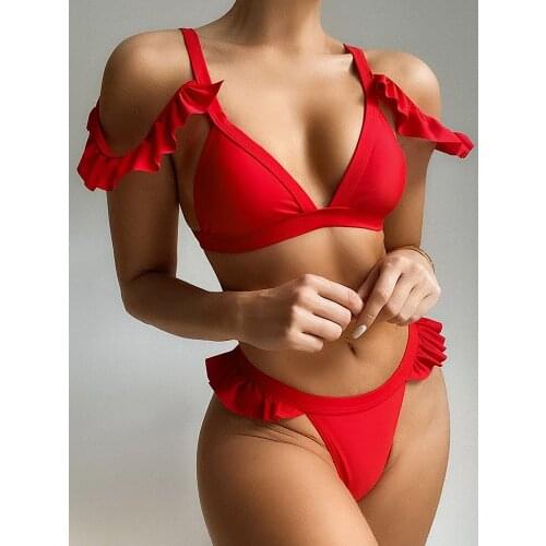ZTVitality Ruffles Red Bikinis Push Up Sexy Bikini 2021 New Arrival Padded Bra Low Waist Swimsuit Female Swimwear Women Biquini