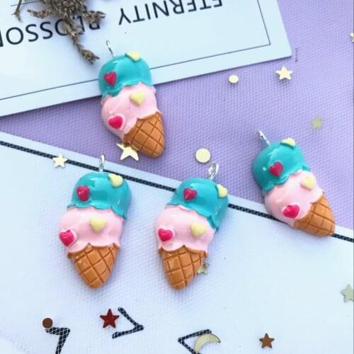 10pcs kawaii Flat back resin Ice cream charms very cute keychain pendant necklace for earrings DIY decoration
