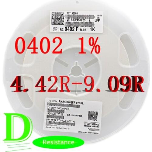 100PCS SMD Resistor RC Series 0402 1% Original RC0402FR-07 Series 4.42R-9.09R All resistors 4.7R 5.1R 5.6R 6.2R 6.8R 7.5R 8.2R