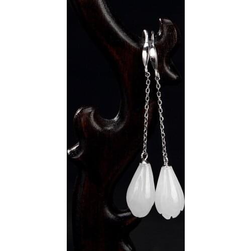 2018 New Arrival Brinco Real S925 Pure Natural Hetian Jade Magnolia High-grade Contracted Joker Woman Earrings Pendant