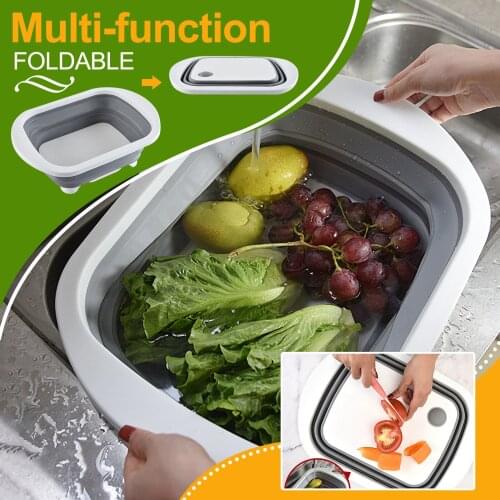 3 In1 Folding Cutting Board Multifunctional Collapsible Sink Drain Basket Washable Vegetables Strainer Kitchen Storage Organizer