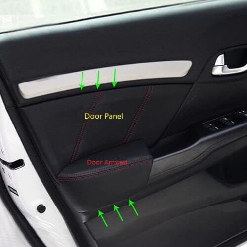 4pcs Microfiber Leather Interior Door Panels Guards / Door Armrest Panel Covers Trim For Honda Civic 9th Gen 2012 2013 2014 2015