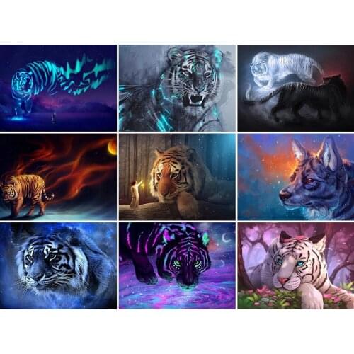 5D DIY Diamond Painting Animal Tiger Cross Stitch Kit Full Drill Square Embroidery Mosaic Art Picture of Rhinestones Home Decor