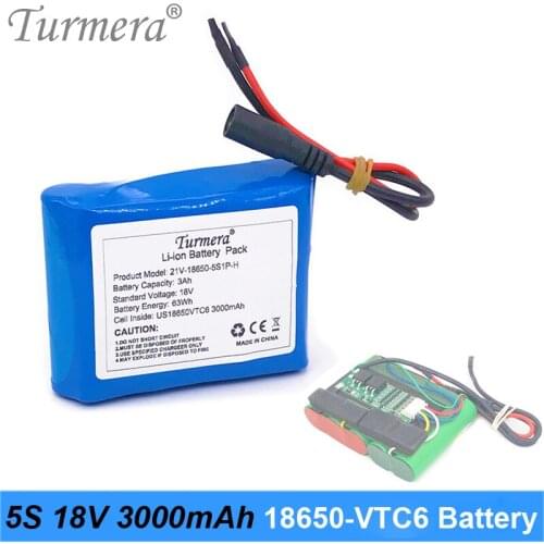 5S 18V 21V 3000mAh Reachargeable Lithium Battery Pack US 18650VTC6 3000mAh 30A Battery Cell with 5S BMS for Screwdriver 18V 21V