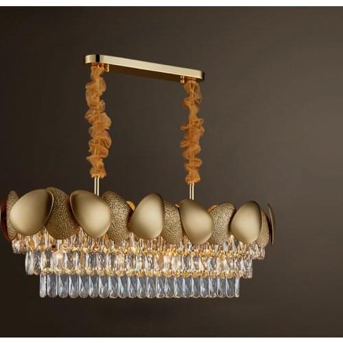 Art Deco LED Postmodern Stainless Steel Crystal Golden Oval Lustre Chandelier Lighting Suspension Luminaire Lampen For Foyer