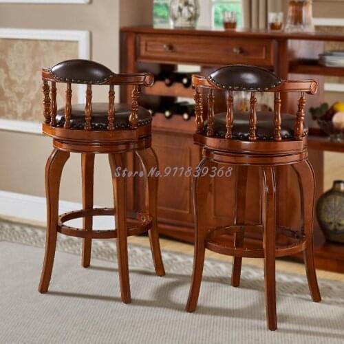 American Style Solid Wood Bar Stool Family European Style Wine Cabinet Living Room Partition Cabinet Simple Modern High Stool Ba