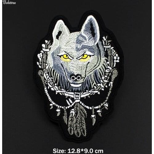 Big Size Cool Animal wolf Patches Iron On Embroidered Badge Garment Sewing Appliques Clothes Jacket Jeans Decoration