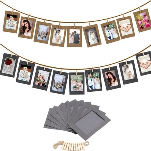 10 PCS Paper Photo Frame Kraft Paper Picture Frames Set with Wood Clips and Jute Twine Home Decor White/Black/Brown 3 Size