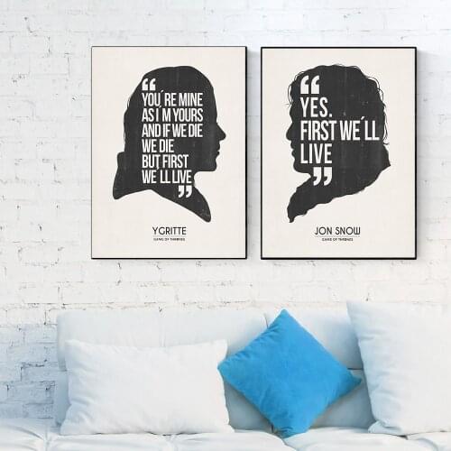Black and White Silhouette Couple Quote Poster You Know Nothing Game of Thrones Wall Art Canvas Painting Nordic Home Decoration