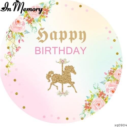 Flowers Gold Glitter Unicorn Party Round Backdrops For Photography Girls Birthday Circle Backgrounds Photo Studio Customized