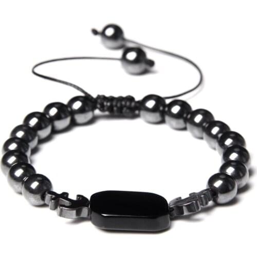 Hematite Beaded Bracelets Men Natural Stone Black Lava Beads Charm Bracelets Magnetic Health Protection for Homme Bracelet