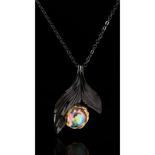 Exquisite and Small Black Gold Style Mermaid Tail 925 Silver Pendant Necklace Clavicle Chain Charm Jewelry Necklace Women