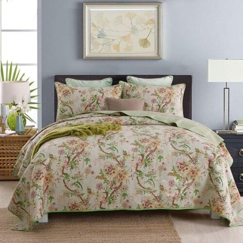 CHAUSUB Bedspreads Quilt Sets 3pcs Coverlet Flowers Cotton Quilts Quilted Bed Covers With 2*Pillowcase King Queen Size Blanket