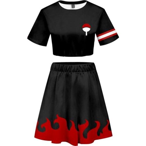 Hlloween party costumes kakegurui cosplay NARUTO Uchiha Sasuke Cosplay costume Crop Top Skirts Two Piece Sets