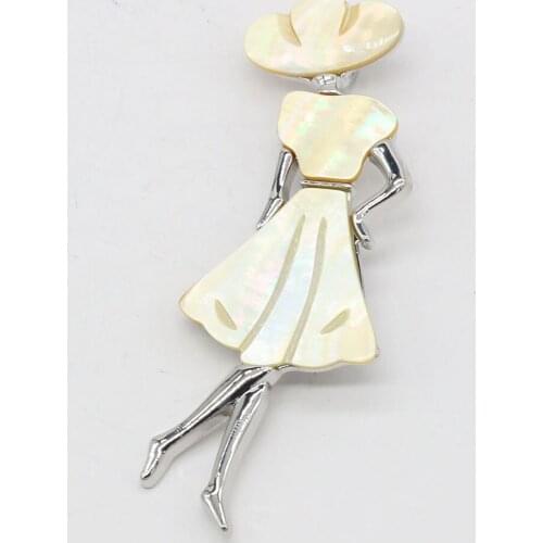 Natural Shell Alloy Metal Pendant Brooch Girl Shape Metal Abalone White Black Shell Accented Charms for Jewelry Making Ornament