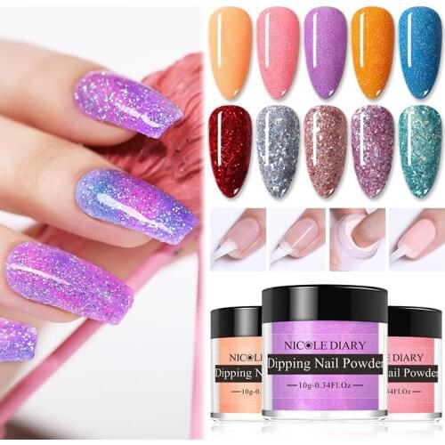 NICOLE DIARY 31 Colors Dipping Nail Powder Glitters Shining Dip Pigment Sparkling Powder Gradient Nail Art Decoration 10g