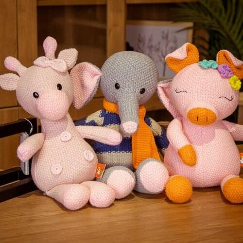 New Soft Knitted Elephant Pig Giraffe Rabbit Teddy Bear Plush Toys Stuffed Cotton Animal Pillow Doll Baby Sleeping Appease Gift