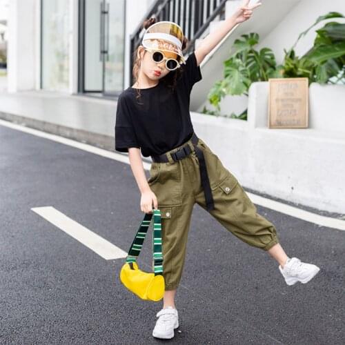 Clothes For Girls Summer Solid Shirt + Cargo Pants 2PCS Clothing For Girls Teenage Kids Summer Clothes 4 5 6 8 10 12 13 14 Years