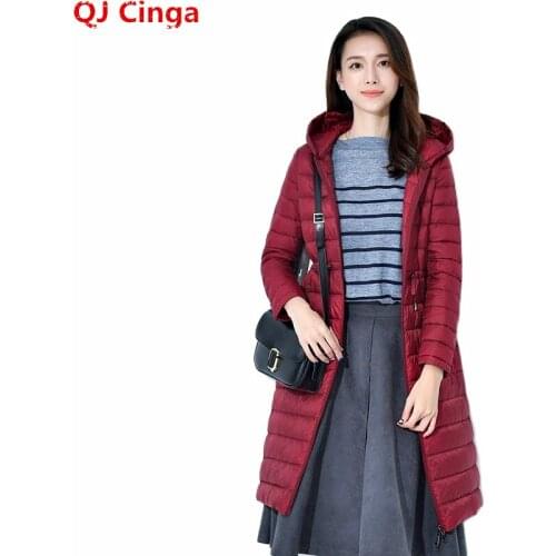 Single Breasted Red Hooded Long Coat for Women Fashion Commuting White Eiderdown Jacket Black Winter Light Jaqueta Women