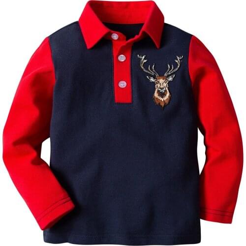 Boys 2-10Y Spring Autumn Long Sleeve POLO Shirts Kids Fashion Embroidery England Style Turn-down Collar Shirts