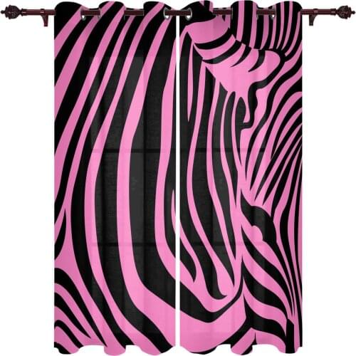 Zebra Stripes Black Pink Window Curtains Kitchen Bedroom Fabric Drapes Curtain Home Draperies Curtains for Living Room