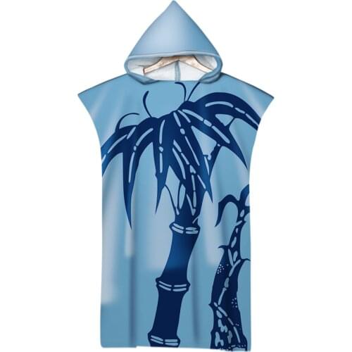 Adult Microfiber Hooded Bath TowelBamboo Leaves Print Quick Drying Summer Outdoor Swimming Surf Beach Poncho Towel Beachwear